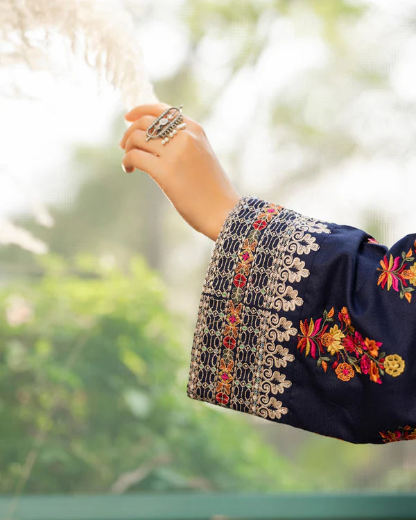 Peacock Blue Kotrai Embroidered Farshi Shalwar Suit