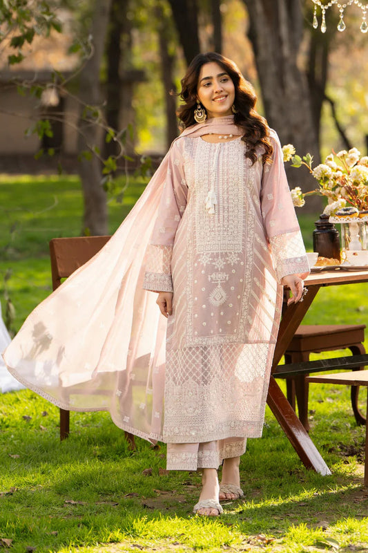Dusty Rose Heavy Embroidered Pure Cotton Suit