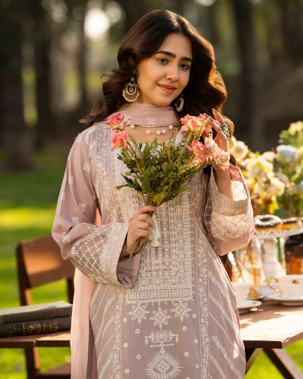 Dusty Rose Heavy Embroidered Pure Cotton Suit