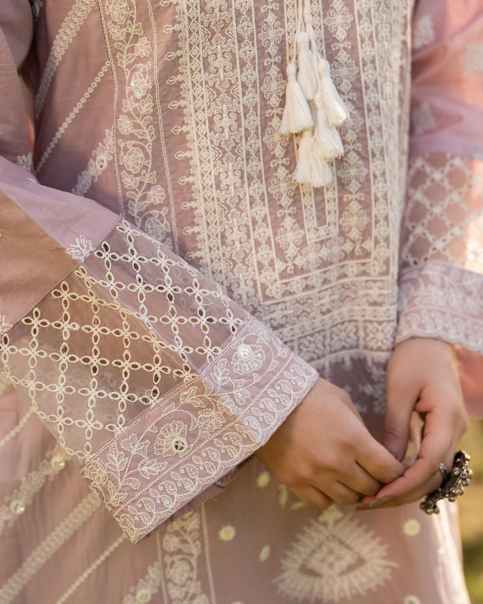 Dusty Rose Heavy Embroidered Pure Cotton Suit
