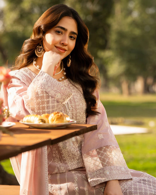 Dusty Rose Heavy Embroidered Pure Cotton Suit