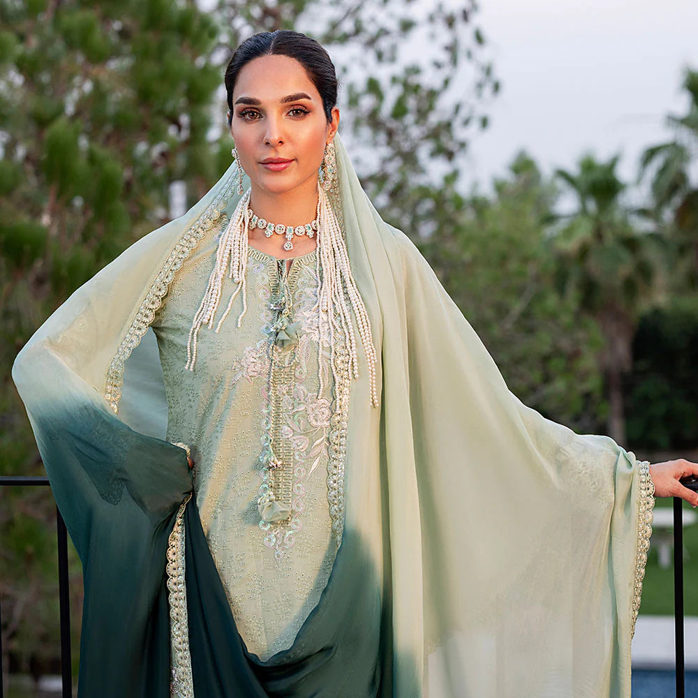 Pista Pure Cotton Schiffli Embroidered Farshi Shalwar Suit