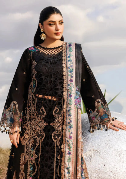 Black Thread & Sequins Embroidered Luxury Lawn Suit with Laser Cutwork