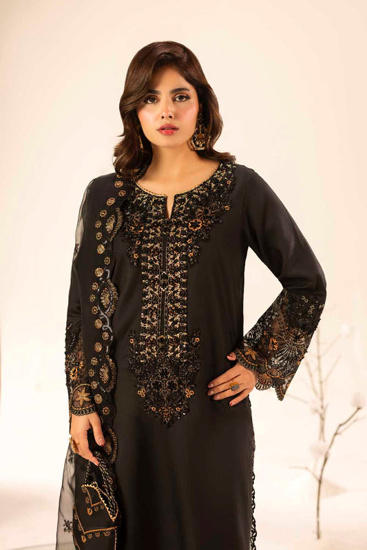 Black Hand Embellished & Embroidered Raw Silk Suit with Potil