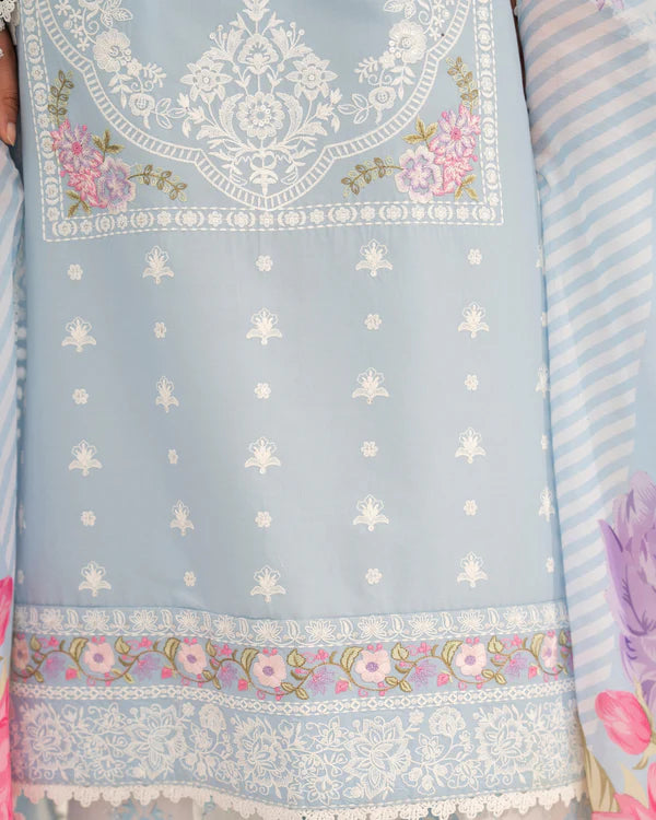 Dusty Blue Pure Cotton Embroidered Suit