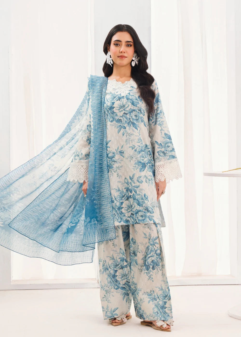 Embroidered Lawn Farshi Shalwar Suit