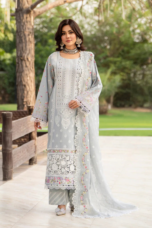 Ice Blue Chikankari Suit with Cross Stitch Work