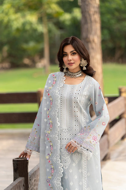 Ice Blue Chikankari Suit with Cross Stitch Work