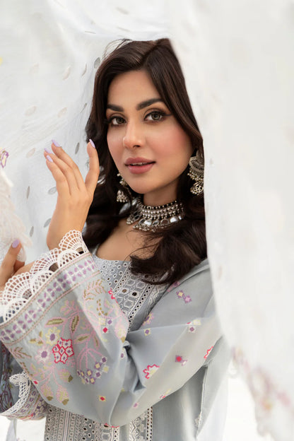 Ice Blue Chikankari Suit with Cross Stitch Work