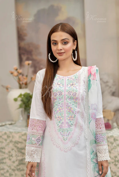 Chalk White Pure Cotton Chikankari Suit