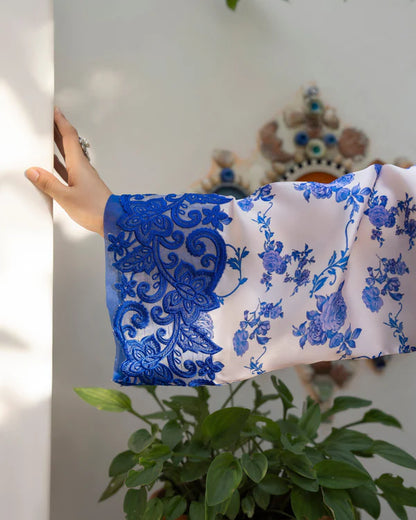 Dark Blue Embroidered Silk Farshi Shalwar Suit