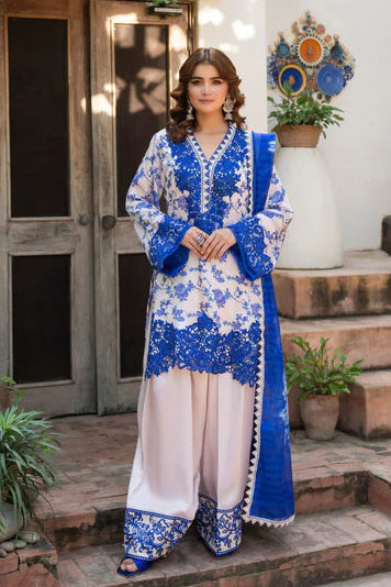 Dark Blue Embroidered Silk Farshi Shalwar Suit