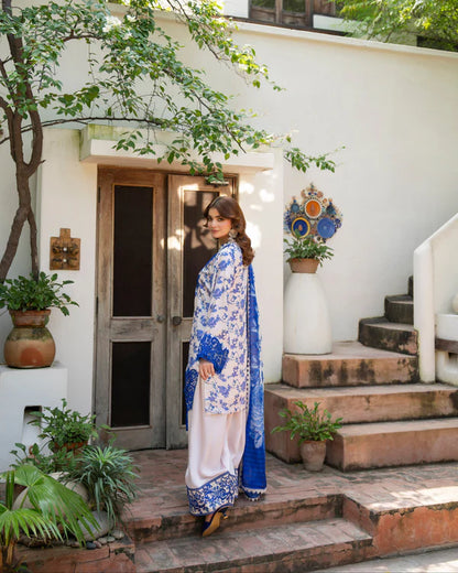 Dark Blue Embroidered Silk Farshi Shalwar Suit