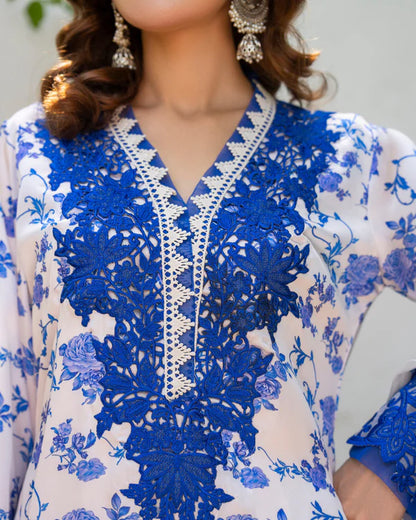 Dark Blue Embroidered Silk Farshi Shalwar Suit