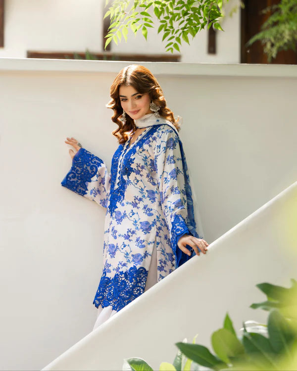 Dark Blue Embroidered Silk Farshi Shalwar Suit