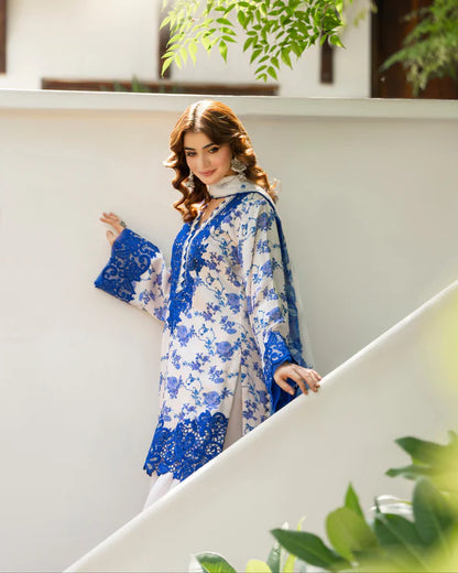Dark Blue Embroidered Silk Farshi Shalwar Suit