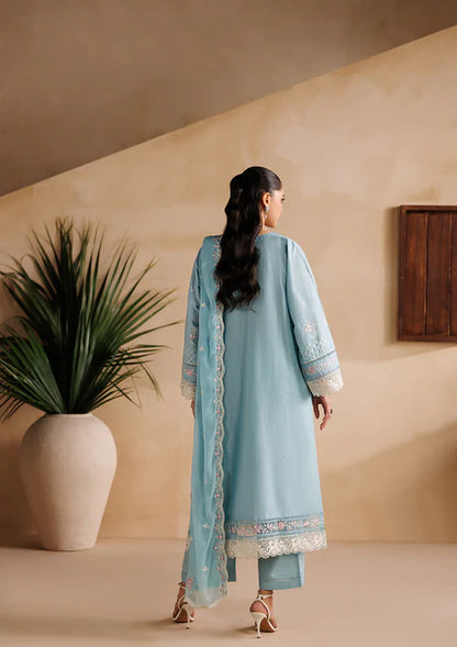 Sky Blue Embroidered Luxury Lawn Suit with Chiffon Dupatta