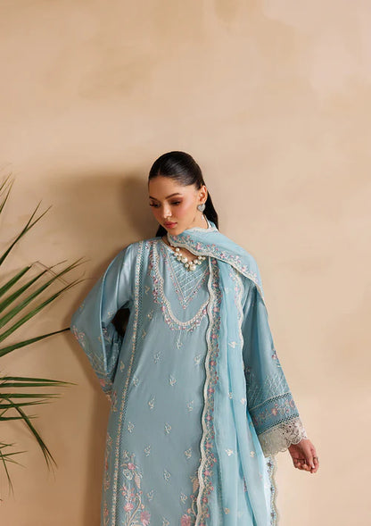 Sky Blue Embroidered Luxury Lawn Suit with Chiffon Dupatta