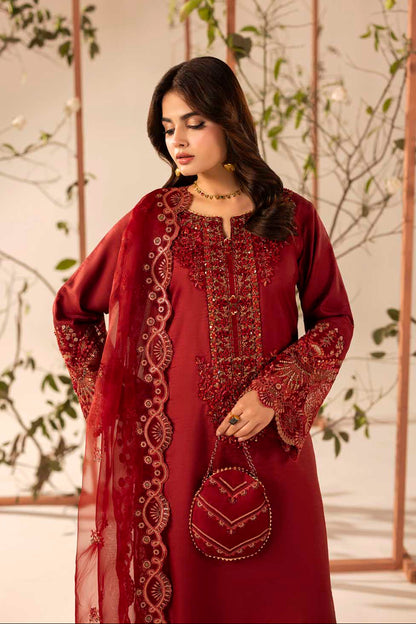 Red Hand Embellished & Embroidered Raw Silk Suit with Potil