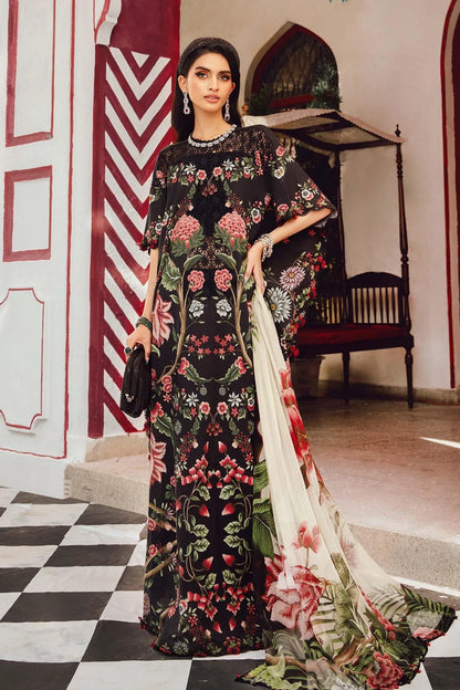 Black Floral Printed Pure Lawn Suit with Embroidered Laces