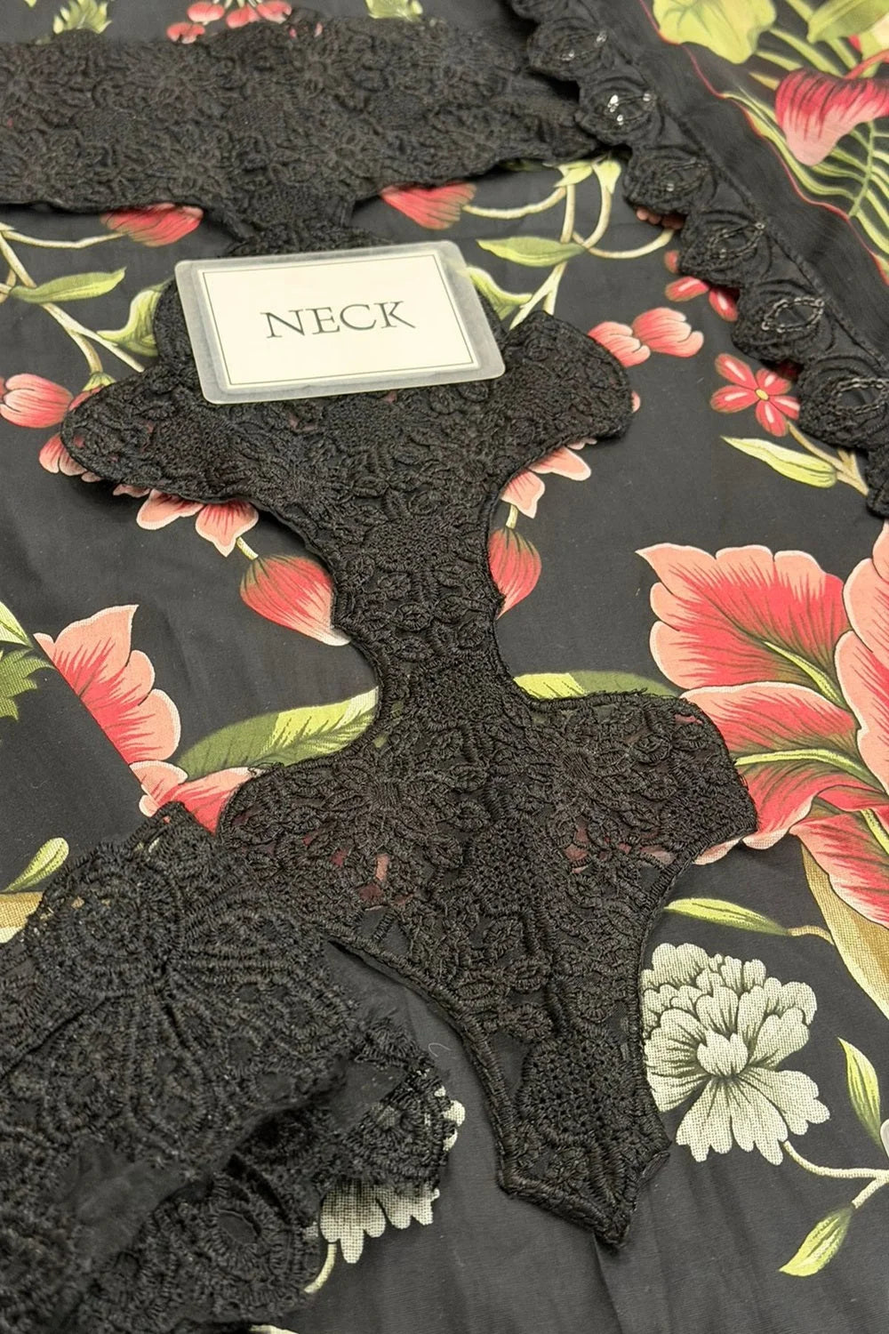 Black Floral Printed Pure Lawn Suit with Embroidered Laces