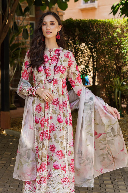 Floral Printed Chikankari Lawn Suit with Chiffon Dupatta