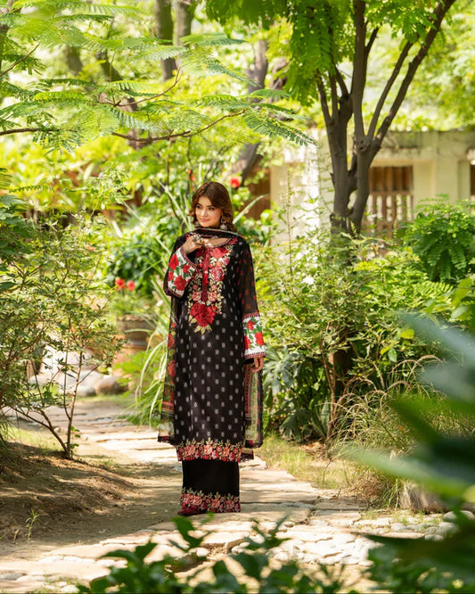 Cross Stitch Embroidered Printed Long Georgette Suit