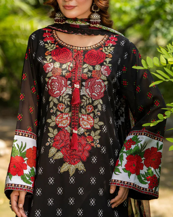 Cross Stitch Embroidered Printed Long Georgette Suit