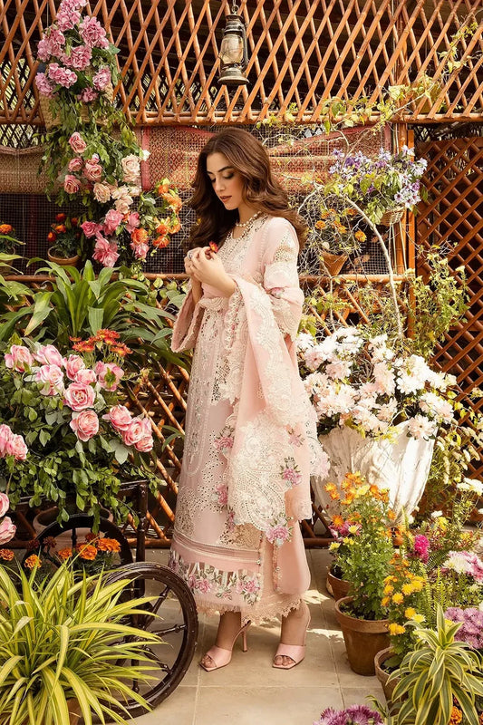 Peach Pink Heavy Chikankari Embroidered Lawn Suit