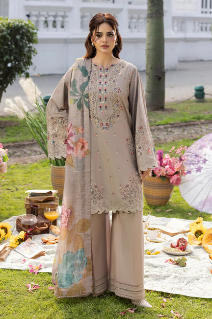 Mouse Grey Lawn Suit with Short Shirt & Patchwork Embroidery