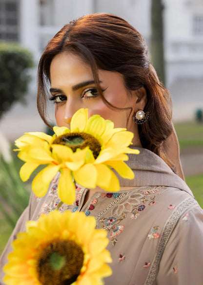 Mouse Grey Lawn Suit with Short Shirt & Patchwork Embroidery