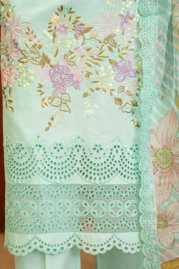 Pale Green Pure Cotton Chikankari Long Shirt Suit