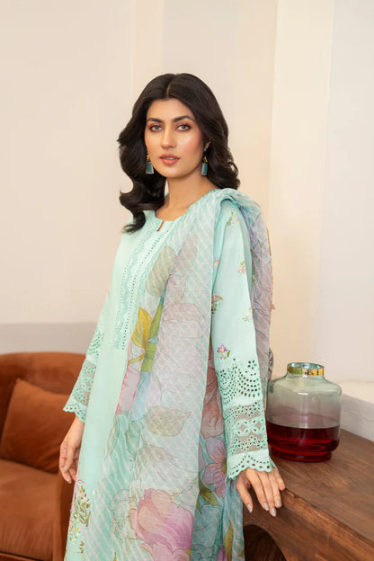 Pale Green Pure Cotton Chikankari Long Shirt Suit