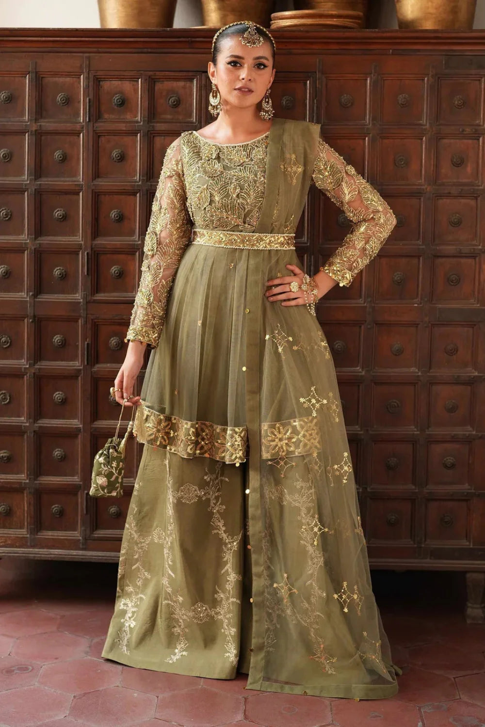 Olive Green Peplum Sharara