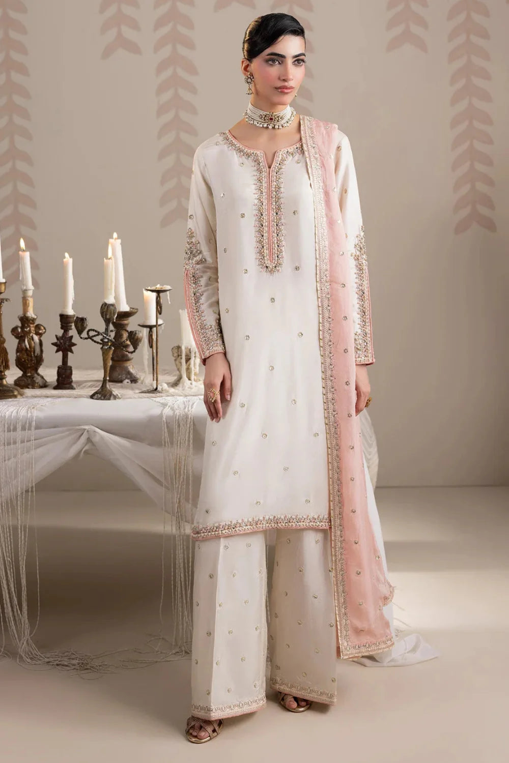 Ivory Hand Embellished Raw Silk Suit