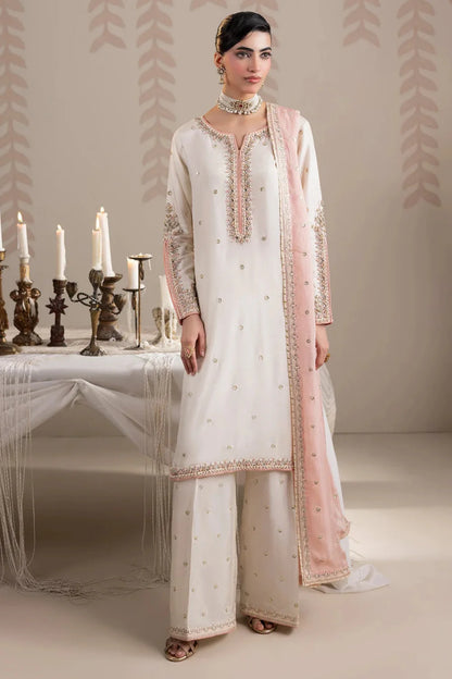 Ivory Hand Embellished Raw Silk Suit