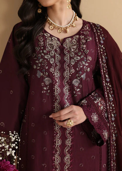 Maroon Embroidered Luxury Lawn Suit with Chiffon Dupatta