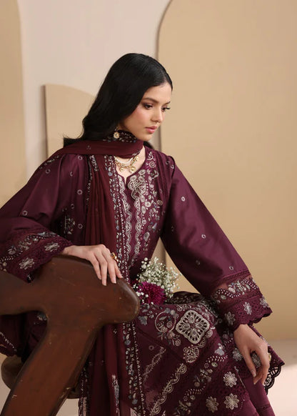 Maroon Embroidered Luxury Lawn Suit with Chiffon Dupatta
