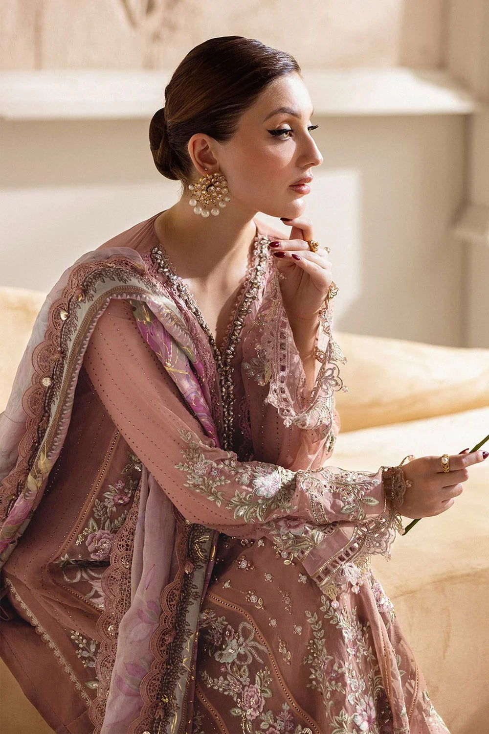 Handmade Tea Pink Pure Chiffon Suit