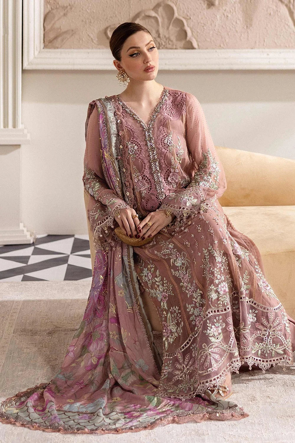 Handmade Tea Pink Pure Chiffon Suit