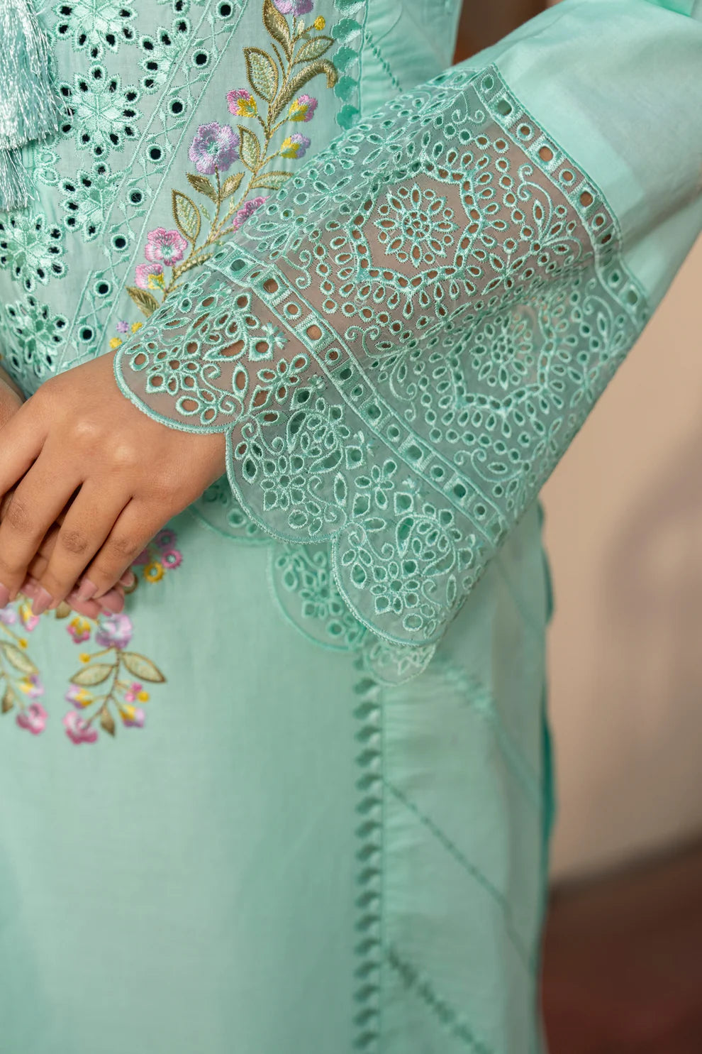 Cadet Blue Pure Cotton Chikankari Suit