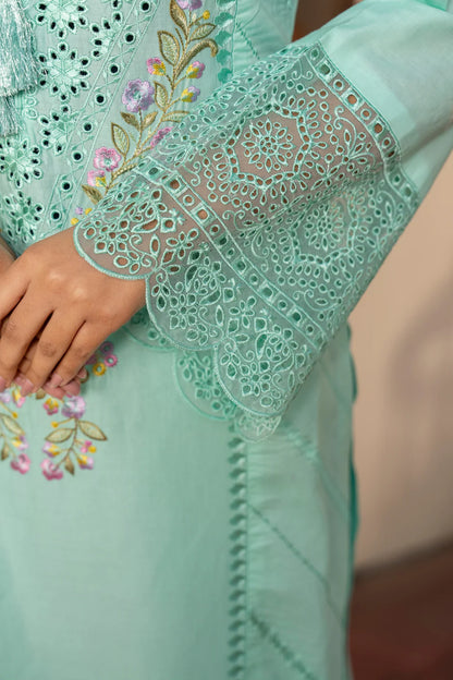 Cadet Blue Pure Cotton Chikankari Suit