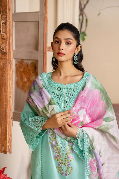 Cadet Blue Pure Cotton Chikankari Suit