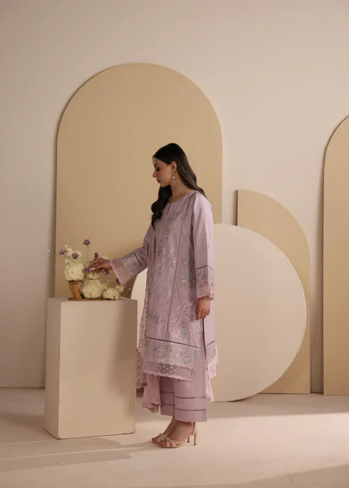 Baby Pink Embroidered Luxury Lawn Suit with Chiffon Dupatta