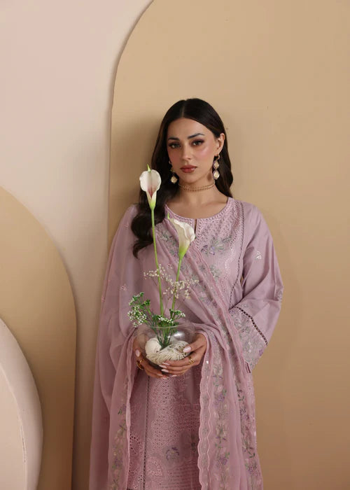 Baby Pink Embroidered Luxury Lawn Suit with Chiffon Dupatta