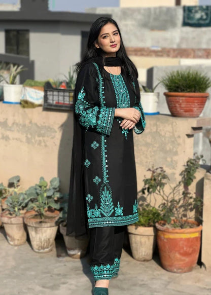 Black Embroidered Cotton Kurta Set with Dupatta
