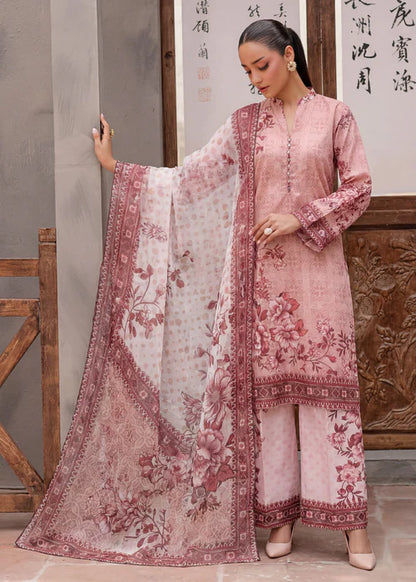 Melon Pink Lawn Suit with Mirror Work