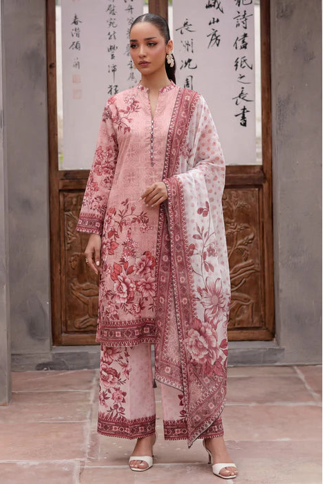 Melon Pink Lawn Suit with Mirror Work