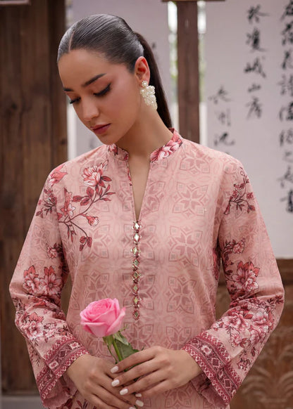 Melon Pink Lawn Suit with Mirror Work