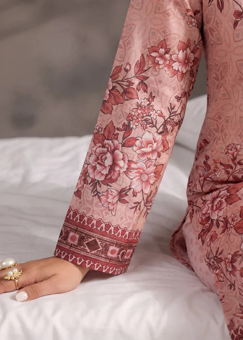 Melon Pink Lawn Suit with Mirror Work